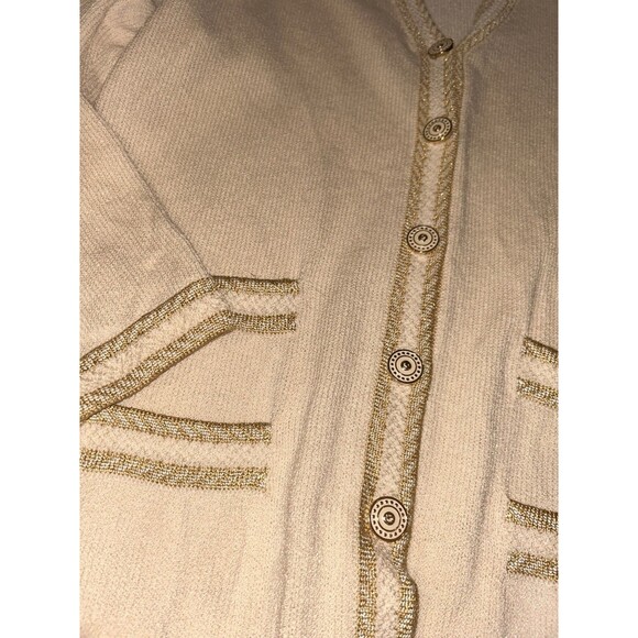 St. John Santana Knit Cream W/Gold Trim, Button Up Cardigan 6 - Picture 2 of 4